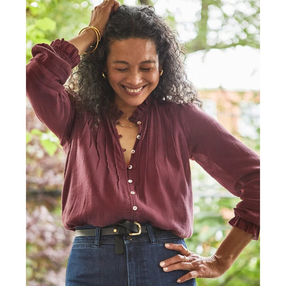 Faherty Willa Long Sleeve Blouse Catawba Grape Burgundy‎ S - Picture 14 of 14
